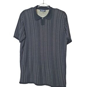 Gran Sasso Mens‎ Black Geometric Knit Polo Shirt Made in Italy Stretch Knit